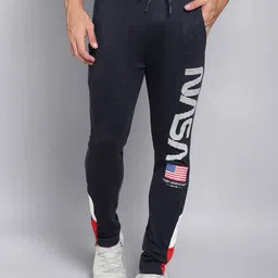 Free Authority Men Navy Blue & White NASA Printed Straight-Fit Joggers-image-92