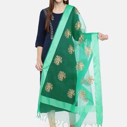 Dupatta Bazaar Green & Gold-Toned Embroidered Dupatta-picture-58