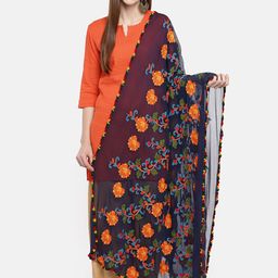 Dupatta Bazaar Navy Blue & Orange Embroidered Dupatta-picture-36