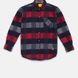 Instafab Boys Navy Blue & Red Regular Fit Checked Casual Shirt-image-90