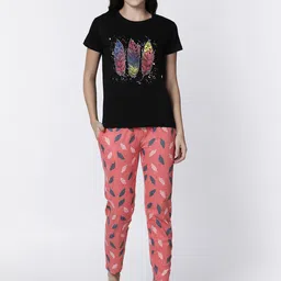 Kryptic Women Black & Pink Printed Night Suit-image-91