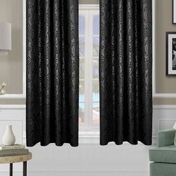 Aura Black Set of 2 Floral Window Curtain-image-48
