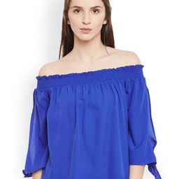Belle Fille Women Blue Solid Bardot Top-picture-51