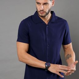 HERE&NOW Men Navy Blue Slim Fit Casual Shirt-image-77