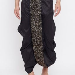 VASTRAMAY Men Black & Gold-Coloured Embroidered Dhoti-image-14