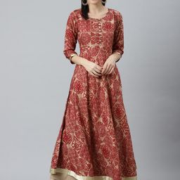 Libas Women Maroon Ethnic Motifs Printed Anarkali Kurta-46