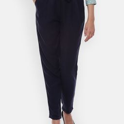 Allen Solly Women Navy Blue Regular Fit Solid Regular Trousers-image-1