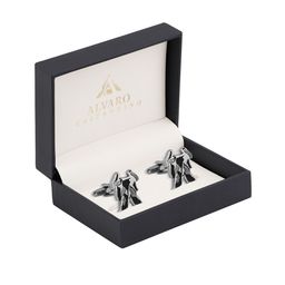 Alvaro Castagnino Silver-Toned & Black Zodiac Sign Cufflinks-42