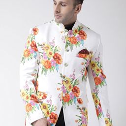 Hangup Men White & Green Printed Bandhgala Blazer-picture-43