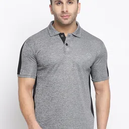 CHKOKKO Men Grey Solid Polo Collar Dry Fit Streachable Training T-shirt-image-73