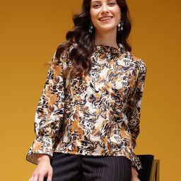 HERE&NOW Animal Print Frill High Neck Top-image-61