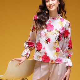 HERE&NOW Floral Print Frill High Neck Top-image-61