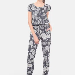 Porsorte Women Grey & Off-White Printed Basic Jumpsuit-image-34