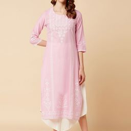 Varanga Women Pink & White Ethnic Motifs Printed Thread Work Kurta-picture-22