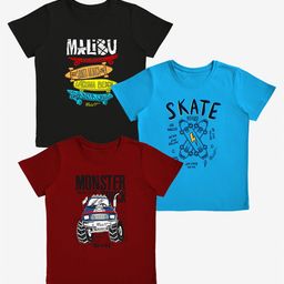 x2o Kids Maroon & Black Pack of 3 Typography Printed T-shirt-image-39