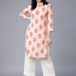 Vishudh Women Peach-Coloured Floral Printed Straight Kurta-image-46