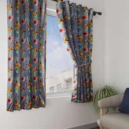 Cortina Grey Set of 2 Floral Printed Window Curtains-image-32