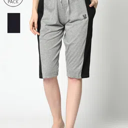 VIMAL JONNEY Women Grey & Black Set of 2 Lounge Shorts-image-95