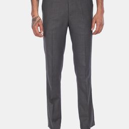 Arrow Men Charcoal Grey Regular Fit Patterned Formal Trousers-18