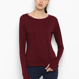 appulse Women Maroon Solid Boat Neck Slim Fit Sports T-shirt-image-99