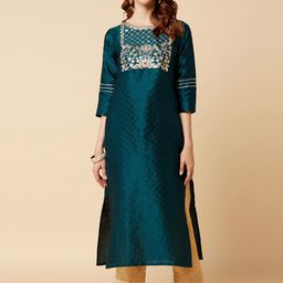 Varanga Women Green & Gold-Toned Embellished Yoke Design Straight Kurta-image-58