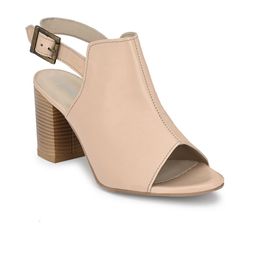 CARLO ROMANO Beige Leather Block Heeled Sandals with Buckles-20