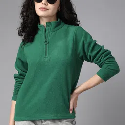 The Roadster Lifestyle Co. Women Green Half Zipper Sweatshirt-image-45