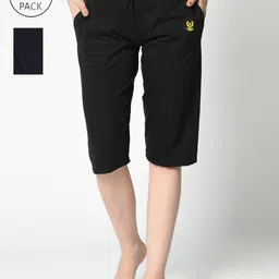 VIMAL JONNEY Women Black & Navy Blue 2 Lounge Shorts-image-57