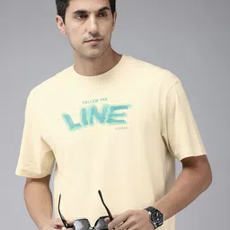 SPYKAR Typography Printed Drop-Shoulder Sleeves Oversized T-shirt-image-74