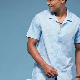 HERE&NOW Men Horizontal Striped Cuban Collar Casual Shirt-picture-26