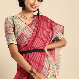 Sangria Beige & Red Pure Linen Dyed Saree-picture-28