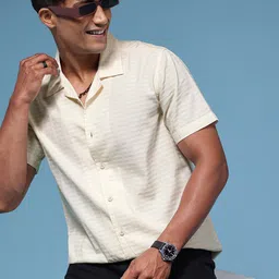 HERE&NOW Men Horizontal Striped Cuban Collar Casual Shirt-picture-25