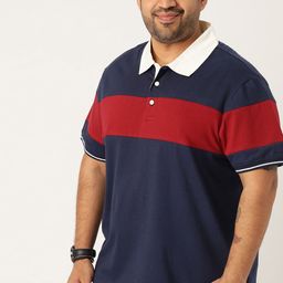 Sztori Plus Size Men Navy Blue  Red Colourblocked Polo Collar Pure Cotton T-shirt-picture-49