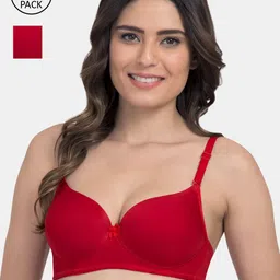 Tweens Pack Of 2 Red Solid Non-Wired Heavily Padded T-shirt Bra-image-11