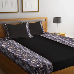 DECOREALM Black Abstract 300 TC Poly Satin 1 Queen Bedsheet with 2 Pillow Covers-picture-7