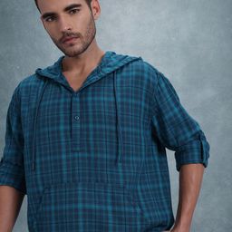 The Roadster Life Co. Tartan Checks Hooded Pure Cotton Relaxed Fit Shirt-image-42