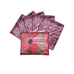 Kuber Industries Set Of 6 Purple & Transparent Solid Single Packing Saree Cover Organizers-4