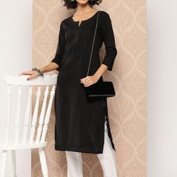 Yufta Floral Embroidered Chikankari Cotton Kurta-picture-41
