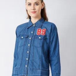 Miss Chase Women Blue Solid Denim Jacket-picture-20
