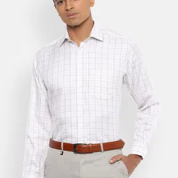 Van Heusen Men White & Black Pure Cotton Regular Fit Checked Formal Shirt-image-81