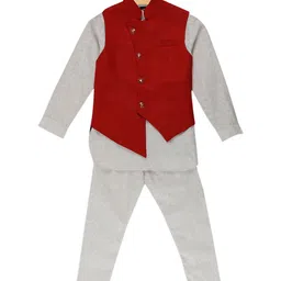 Blue Giraffe Boys Grey & Red Solid Kurta with Pyjamas And Waistcoat-10
