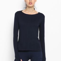 appulse Women Navy Blue Solid Boat Neck Slim Fit Sports T-shirt-picture-25