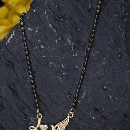 Bhana Fashion Gold-Plated Black & White AD-Studded BeadedMangalsutra-56