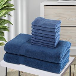 BIANCA Unisex Set of 10 Blue Solid 500 GSM Towels-37