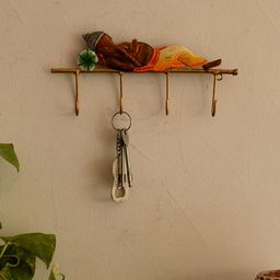 eCraftIndia Brown & Yellow Lord Ganesha Resting Metal Key Holder-1
