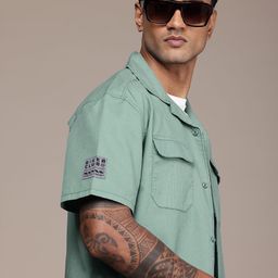 The Roadster Life Co. Relaxed Fit Textured Cuban Collar Pure Cotton Casual Shirt-picture-45