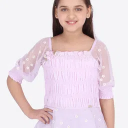 CUTECUMBER Girls Lavender Puff Sleeves Georgette Top-picture-35