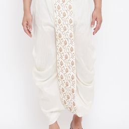 VASTRAMAY Men Cream-Coloured & Beige Embroidered Dhoti-5