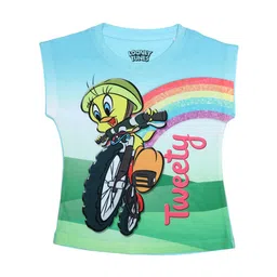 Looney Tunes Girls Blue and Green Printed Top-image-70
