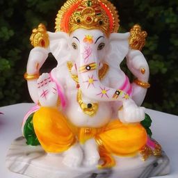 Frizka White & Yellow Ganpati Idol Showpiece-image-84